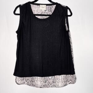 Anthropologie I Madeline Large L Black Snakeskin Sleeveless Top High Low Hem